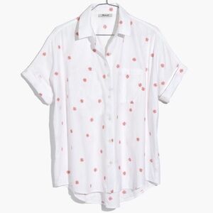 Madewell White Button-Down with Red Floral Pattern